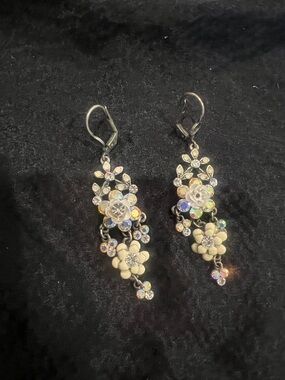 Michal Negrin Floral Drop Earrings - White and Multicolor Crystals